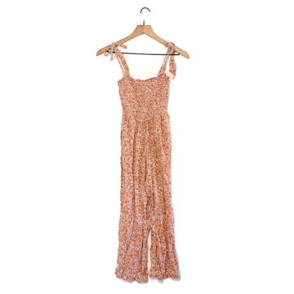 Hollister tie shoulder jumpsuit Sleeveless Floral Orange Yellow Women’s size XXS